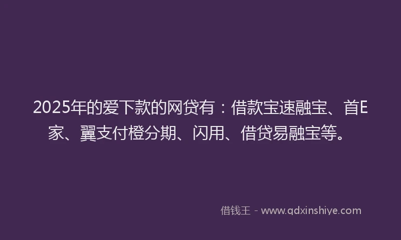 2025年的爱下款的网贷有：借款宝速融宝、首E家、翼支付橙分期、闪用、借贷易融宝等。