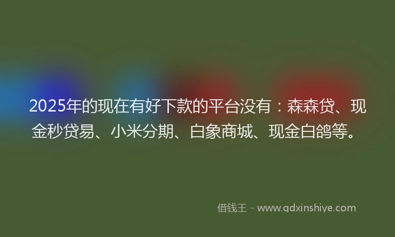 2025年的现在有好下款的平台没有：森森贷、现金秒贷易、小米分期、白象商城、现金白鸽等。