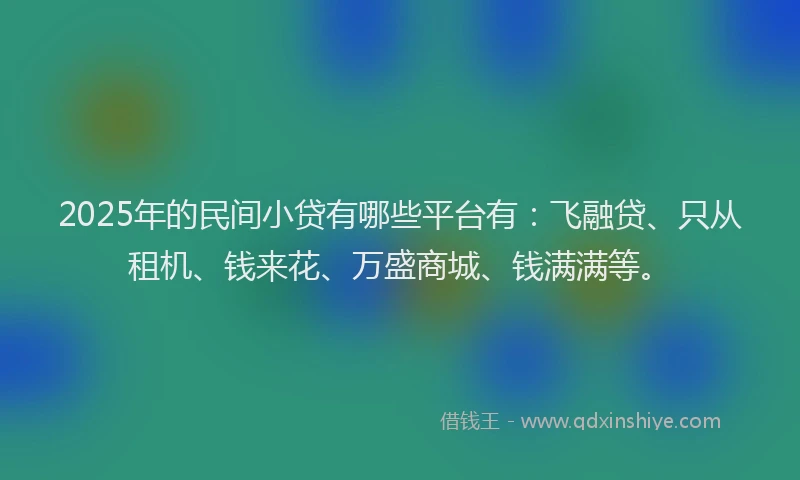 2025年的民间小贷有哪些平台有：飞融贷、只从租机、钱来花、万盛商城、钱满满等。