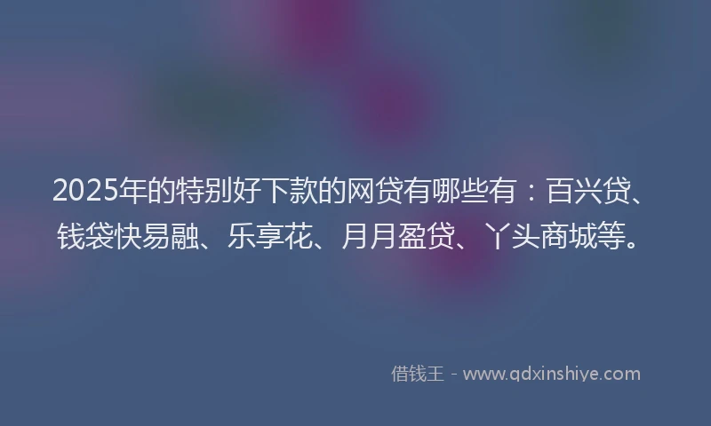 2025年的特别好下款的网贷有哪些有：百兴贷、钱袋快易融、乐享花、月月盈贷、丫头商城等。
