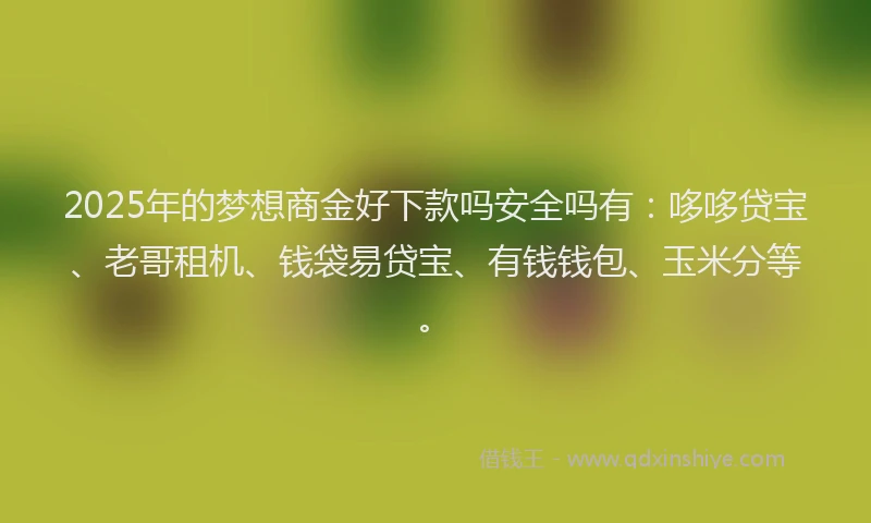 2025年的梦想商金好下款吗安全吗有：哆哆贷宝、老哥租机、钱袋易贷宝、有钱钱包、玉米分等。