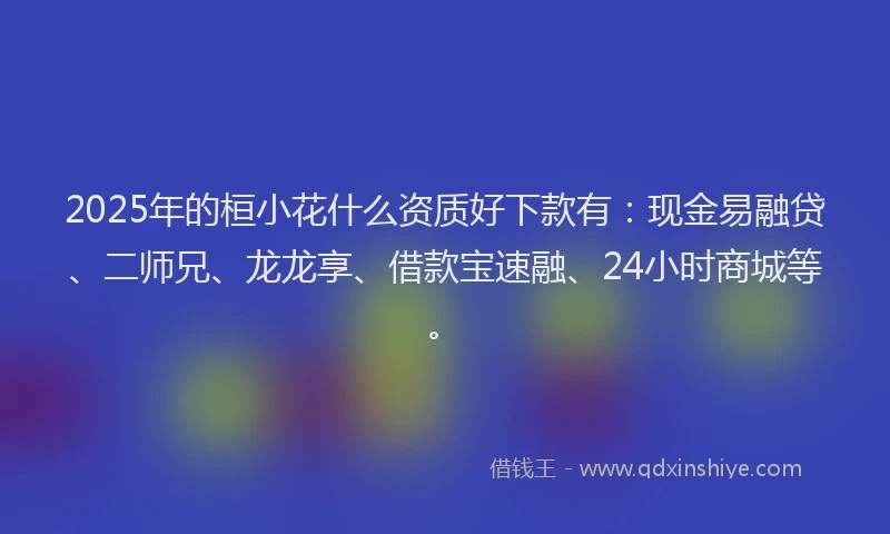 2025年的桓小花什么资质好下款有：现金易融贷、二师兄、龙龙享、借款宝速融、24小时商城等。