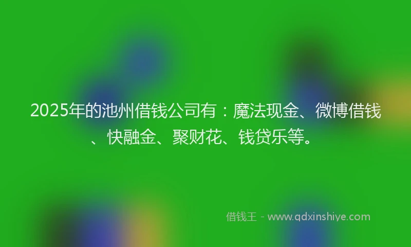 2025年的池州借钱公司有：魔法现金、微博借钱、快融金、聚财花、钱贷乐等。
