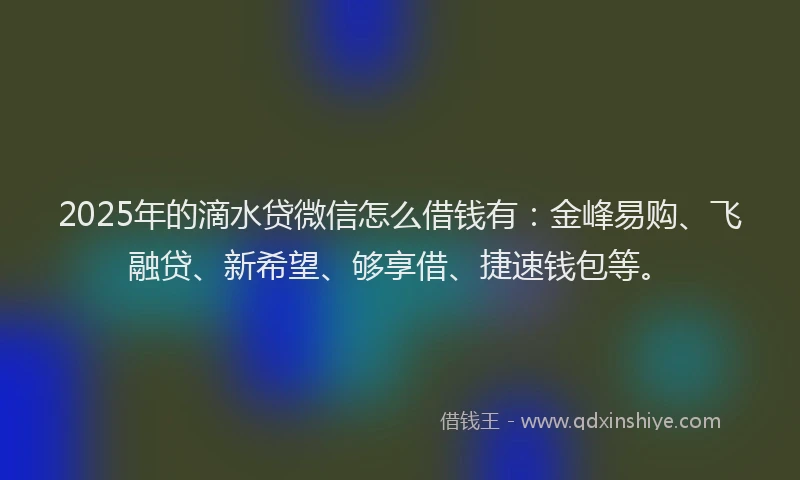 2025年的滴水贷微信怎么借钱有：金峰易购、飞融贷、新希望、够享借、捷速钱包等。
