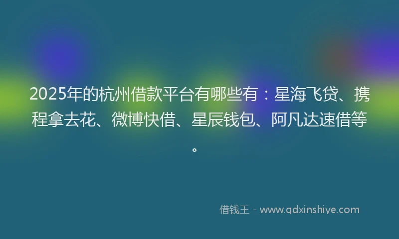 2025年的杭州借款平台有哪些有：星海飞贷、携程拿去花、微博快借、星辰钱包、阿凡达速借等。