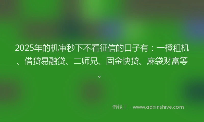 2025年的机审秒下不看征信的口子有：一橙租机、借贷易融贷、二师兄、固金快贷、麻袋财富等。