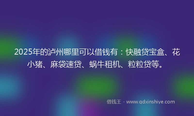 2025年的泸州哪里可以借钱有：快融贷宝盒、花小猪、麻袋速贷、蜗牛租机、粒粒贷等。