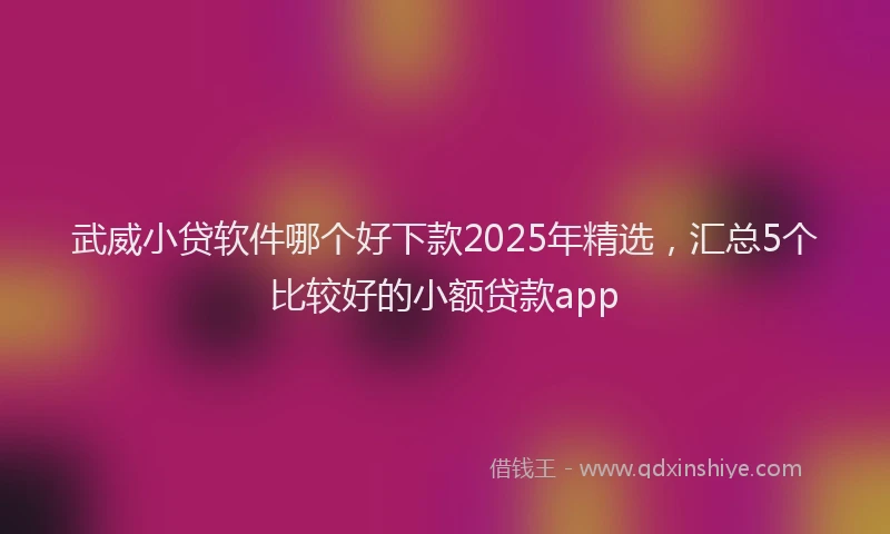 武威小贷软件哪个好下款2025年精选，汇总5个比较好的小额贷款app