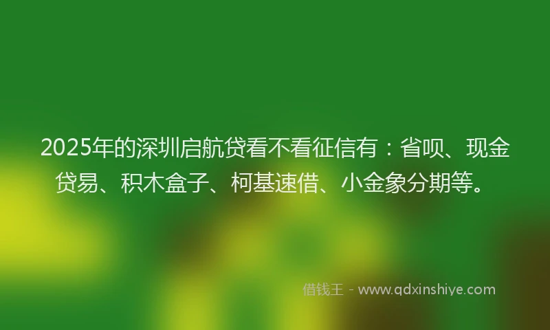 2025年的深圳启航贷看不看征信有：省呗、现金贷易、积木盒子、柯基速借、小金象分期等。
