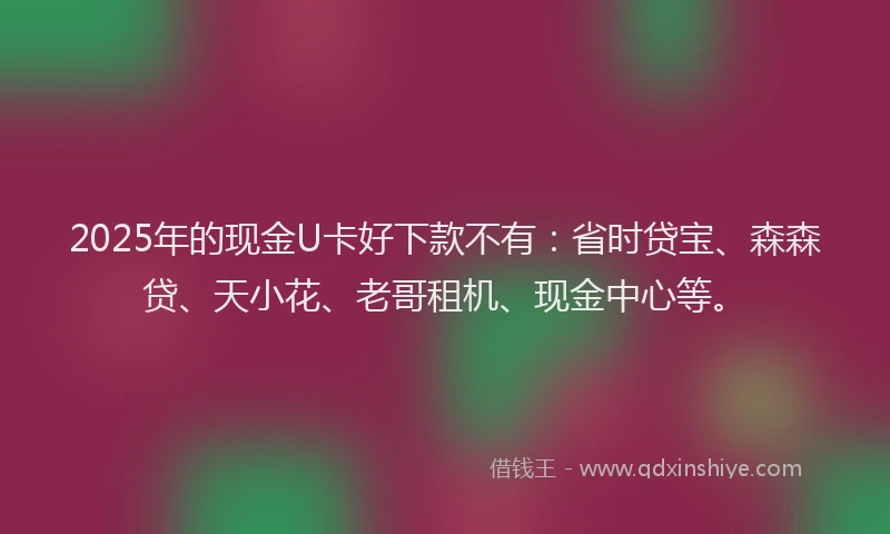 2025年的现金U卡好下款不有：省时贷宝、森森贷、天小花、老哥租机、现金中心等。