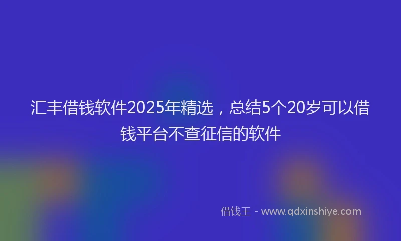 汇丰借钱软件2025年精选，总结5个20岁可以借钱平台不查征信的软件