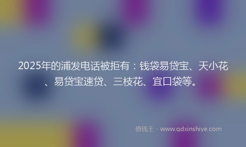 2025年的浦发电话被拒有：钱袋易贷宝、天小花、易贷宝速贷、三枝花、宜口袋等。