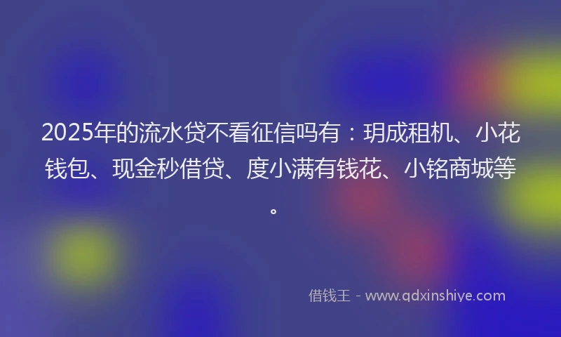 2025年的流水贷不看征信吗有：玥成租机、小花钱包、现金秒借贷、度小满有钱花、小铭商城等。