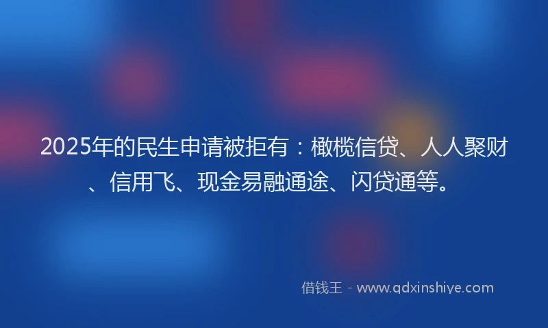 2025年的民生申请被拒有：橄榄信贷、人人聚财、信用飞、现金易融通途、闪贷通等。