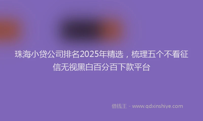 珠海小贷公司排名2025年精选，梳理五个不看征信无视黑白百分百下款平台