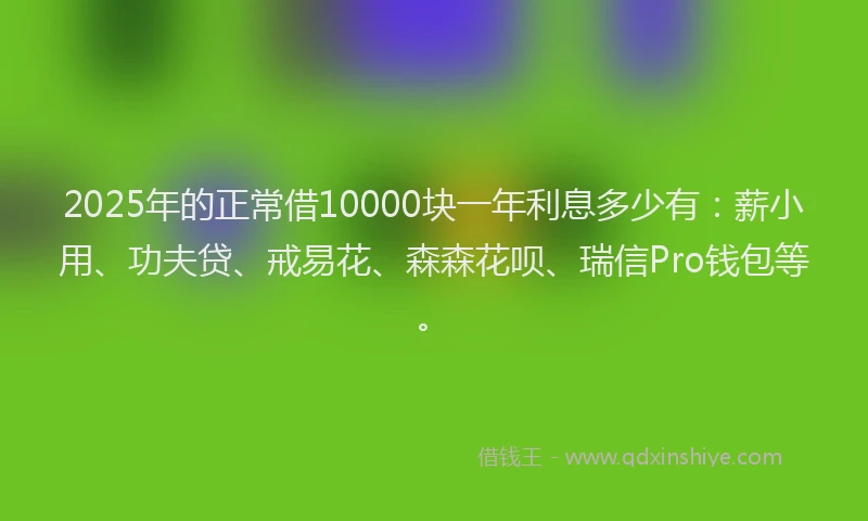 2025年的正常借10000块一年利息多少有：薪小用、功夫贷、戒易花、森森花呗、瑞信Pro钱包等。