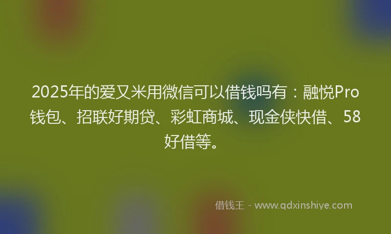 2025年的爱又米用微信可以借钱吗有：融悦Pro钱包、招联好期贷、彩虹商城、现金侠快借、58好借等。