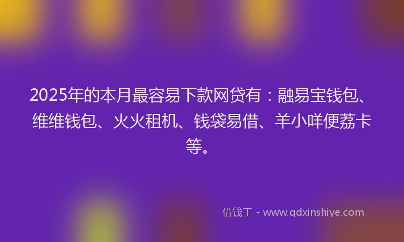 2025年的本月最容易下款网贷有：融易宝钱包、维维钱包、火火租机、钱袋易借、羊小咩便荔卡等。