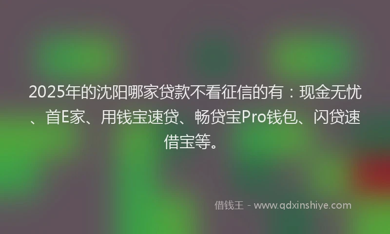 2025年的沈阳哪家贷款不看征信的有：现金无忧、首E家、用钱宝速贷、畅贷宝Pro钱包、闪贷速借宝等。
