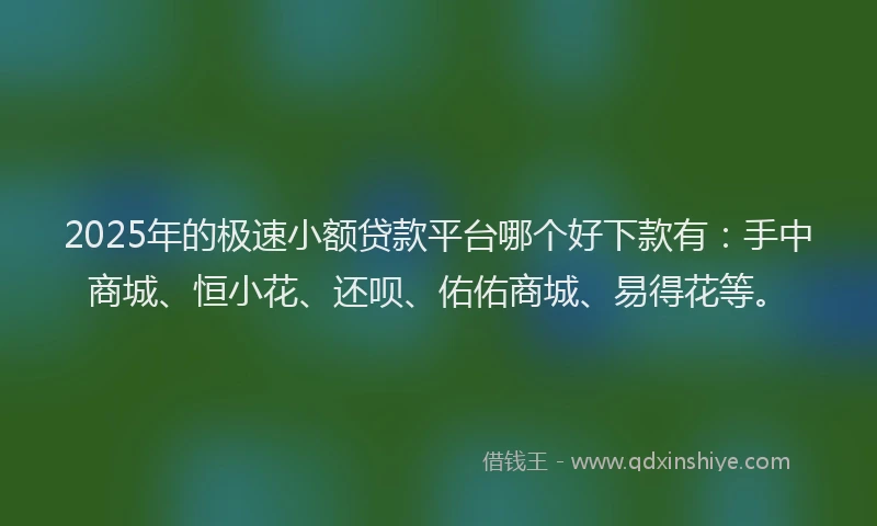 2025年的极速小额贷款平台哪个好下款有：手中商城、恒小花、还呗、佑佑商城、易得花等。