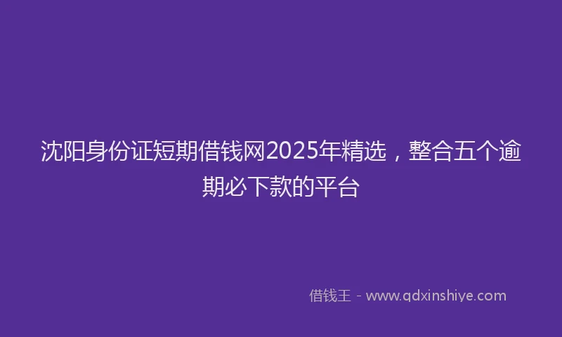 沈阳身份证短期借钱网2025年精选，整合五个逾期必下款的平台