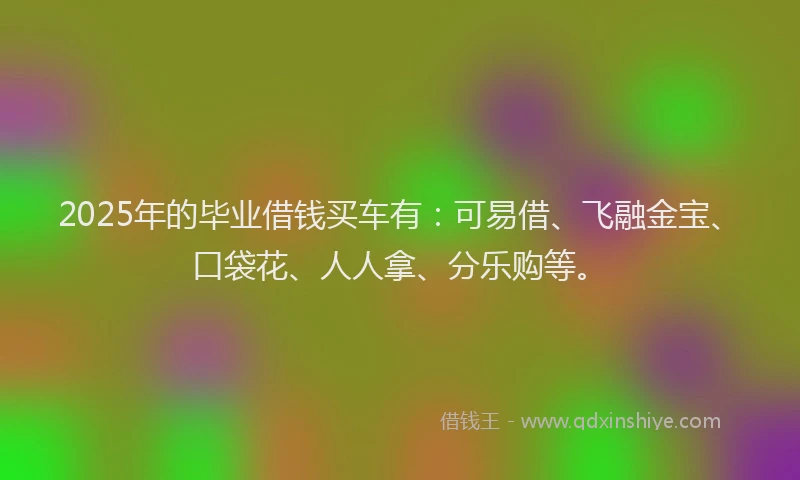 2025年的毕业借钱买车有：可易借、飞融金宝、口袋花、人人拿、分乐购等。