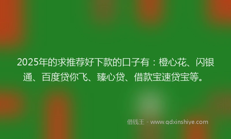 2025年的求推荐好下款的口子有：橙心花、闪银通、百度贷你飞、臻心贷、借款宝速贷宝等。