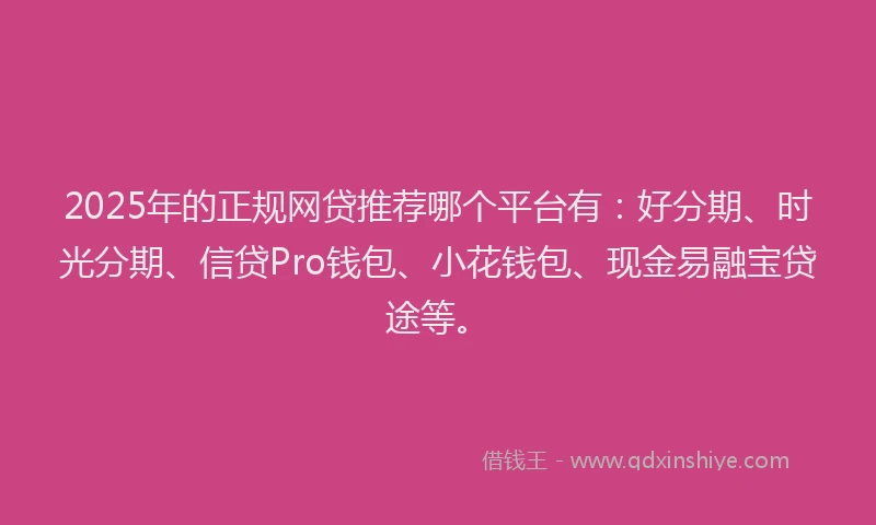 2025年的正规网贷推荐哪个平台有：好分期、时光分期、信贷Pro钱包、小花钱包、现金易融宝贷途等。