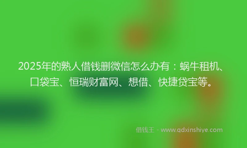 2025年的熟人借钱删微信怎么办有：蜗牛租机、口袋宝、恒瑞财富网、想借、快捷贷宝等。