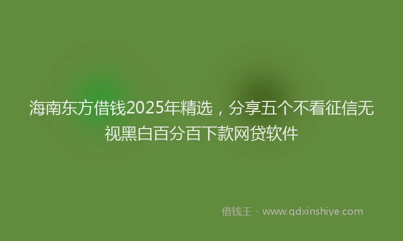 海南东方借钱2025年精选，分享五个不看征信无视黑白百分百下款网贷软件