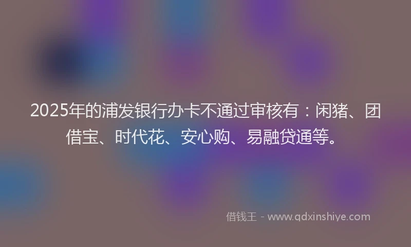 2025年的浦发银行办卡不通过审核有：闲猪、团借宝、时代花、安心购、易融贷通等。