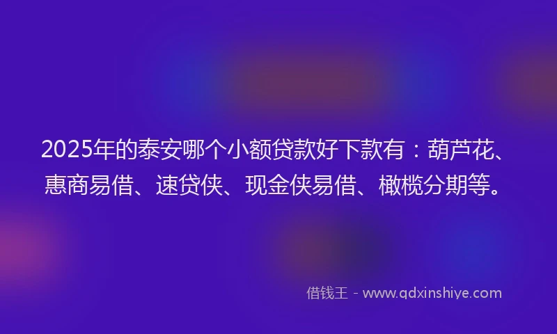2025年的泰安哪个小额贷款好下款有：葫芦花、惠商易借、速贷侠、现金侠易借、橄榄分期等。