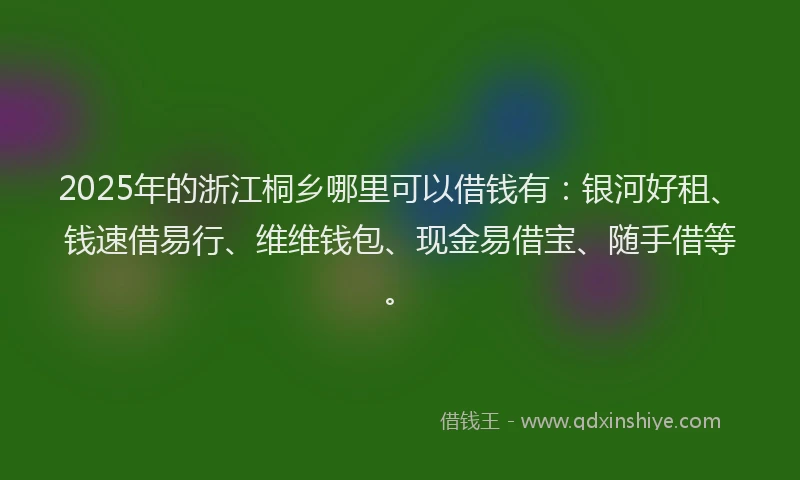 2025年的浙江桐乡哪里可以借钱有：银河好租、钱速借易行、维维钱包、现金易借宝、随手借等。