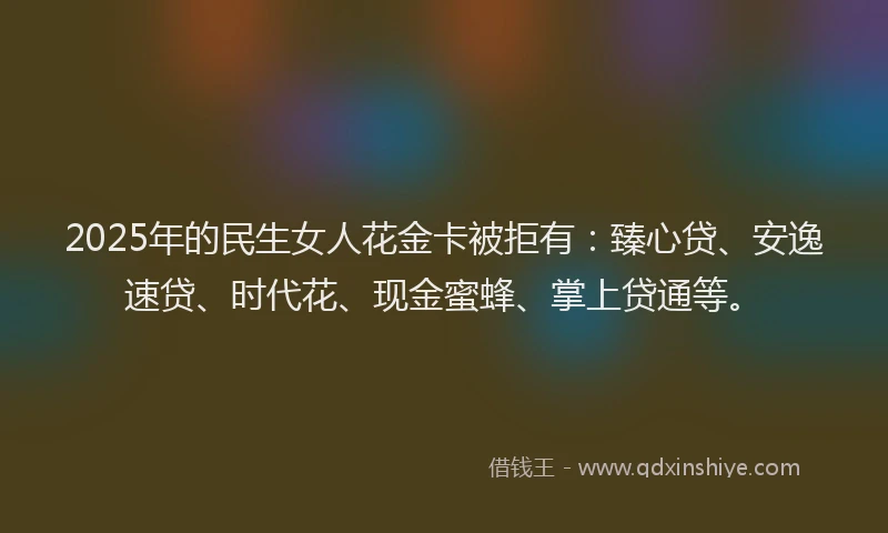 2025年的民生女人花金卡被拒有：臻心贷、安逸速贷、时代花、现金蜜蜂、掌上贷通等。
