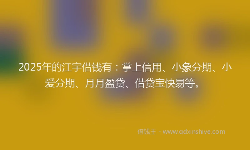 2025年的江宇借钱有：掌上信用、小象分期、小爱分期、月月盈贷、借贷宝快易等。