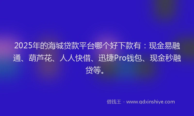 2025年的海城贷款平台哪个好下款有：现金易融通、葫芦花、人人快借、迅捷Pro钱包、现金秒融贷等。