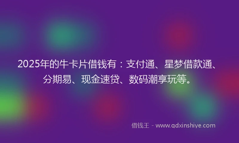 2025年的牛卡片借钱有：支付通、星梦借款通、分期易、现金速贷、数码潮享玩等。