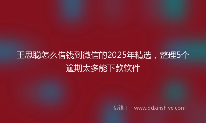 王思聪怎么借钱到微信的2025年精选，整理5个逾期太多能下款软件