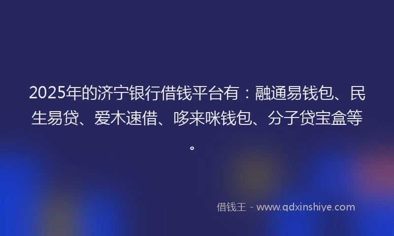 2025年的济宁银行借钱平台有：融通易钱包、民生易贷、爱木速借、哆来咪钱包、分子贷宝盒等。
