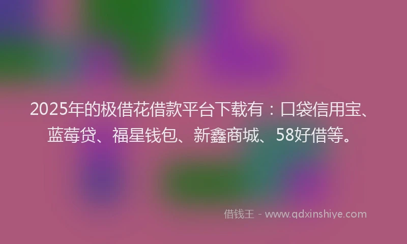 2025年的极借花借款平台下载有：口袋信用宝、蓝莓贷、福星钱包、新鑫商城、58好借等。