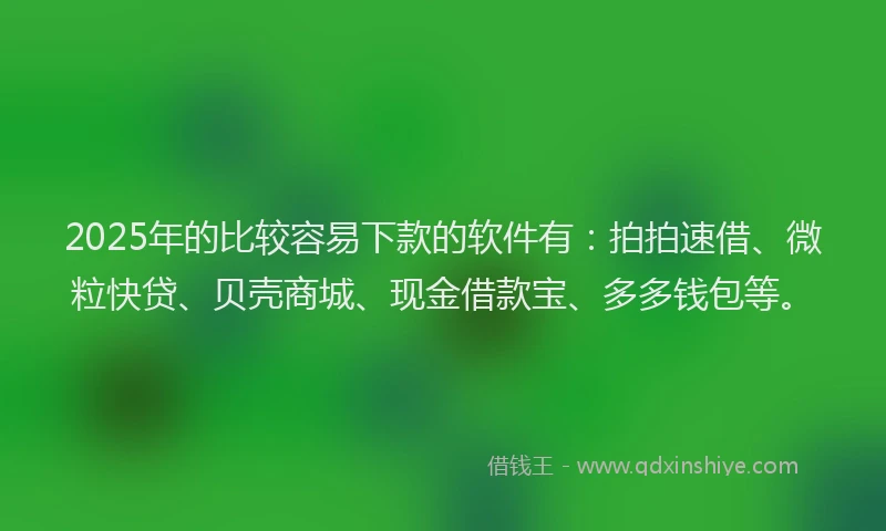 2025年的比较容易下款的软件有：拍拍速借、微粒快贷、贝壳商城、现金借款宝、多多钱包等。
