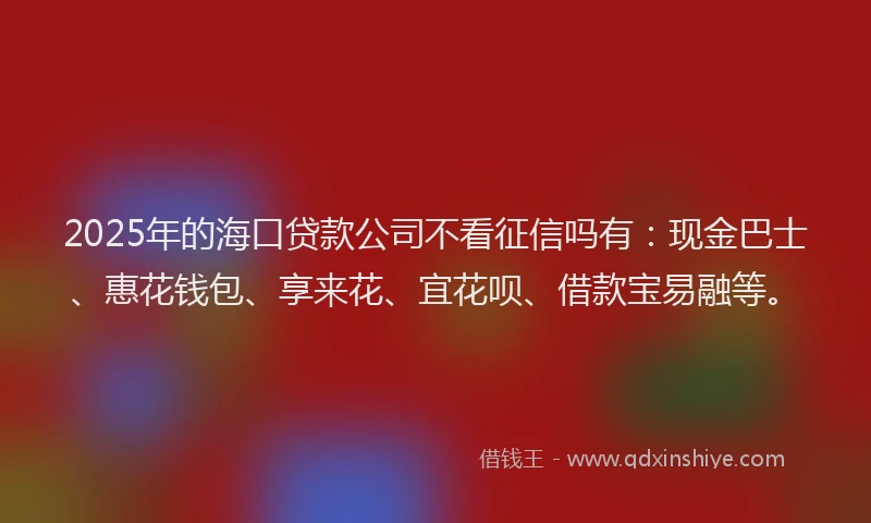 2025年的海口贷款公司不看征信吗有：现金巴士、惠花钱包、享来花、宜花呗、借款宝易融等。