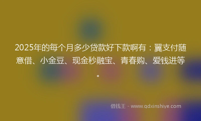 2025年的每个月多少贷款好下款啊有：翼支付随意借、小金豆、现金秒融宝、青春购、爱钱进等。