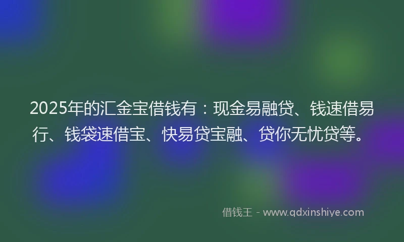 2025年的汇金宝借钱有：现金易融贷、钱速借易行、钱袋速借宝、快易贷宝融、贷你无忧贷等。