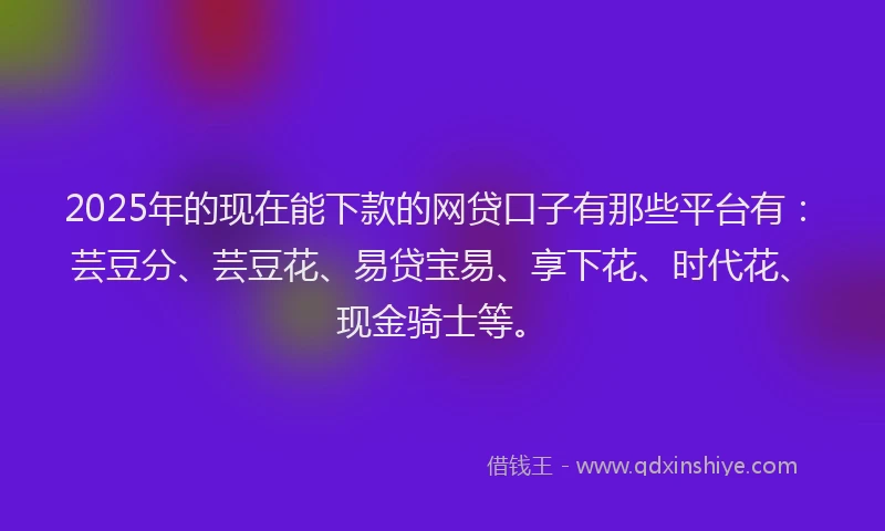 2025年的现在能下款的网贷口子有那些平台有：芸豆分、芸豆花、易贷宝易、享下花、时代花、现金骑士等。