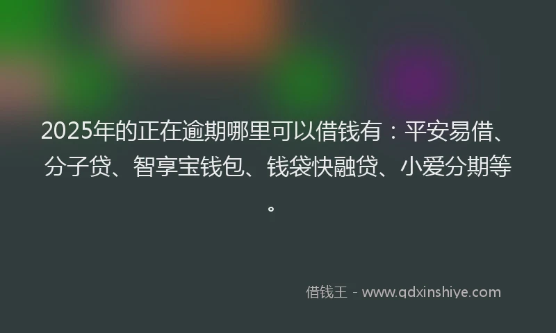 2025年的正在逾期哪里可以借钱有：平安易借、分子贷、智享宝钱包、钱袋快融贷、小爱分期等。