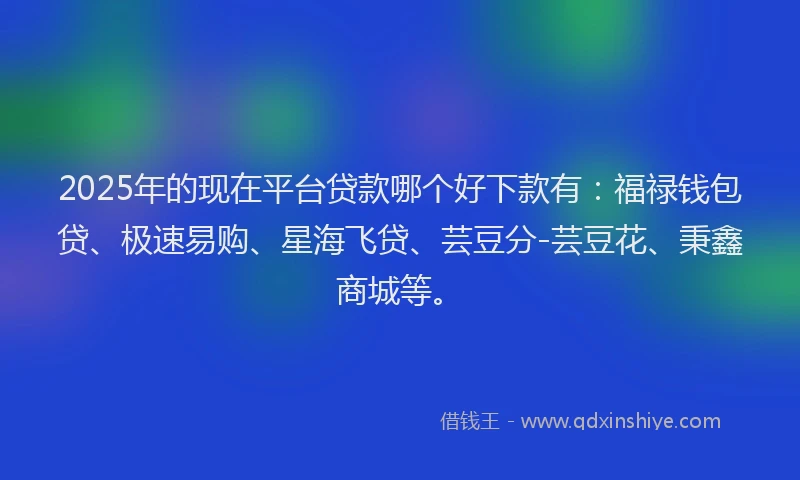 2025年的现在平台贷款哪个好下款有：福禄钱包贷、极速易购、星海飞贷、芸豆分-芸豆花、秉鑫商城等。