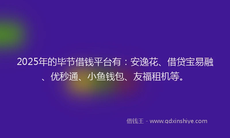 2025年的毕节借钱平台有：安逸花、借贷宝易融、优秒通、小鱼钱包、友福租机等。