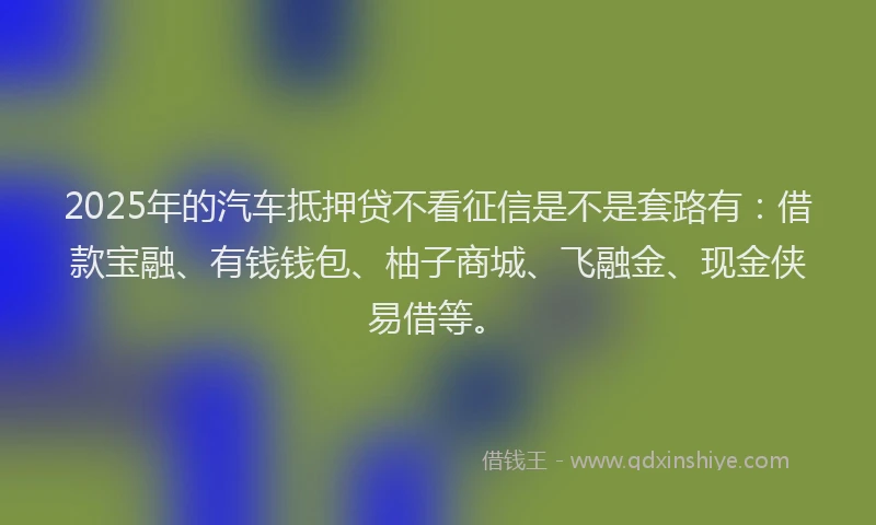 2025年的汽车抵押贷不看征信是不是套路有：借款宝融、有钱钱包、柚子商城、飞融金、现金侠易借等。