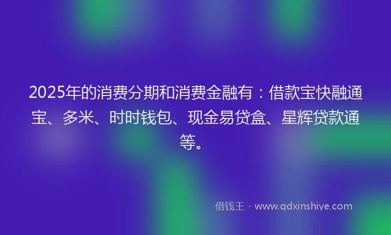 2025年的消费分期和消费金融有：借款宝快融通宝、多米、时时钱包、现金易贷盒、星辉贷款通等。